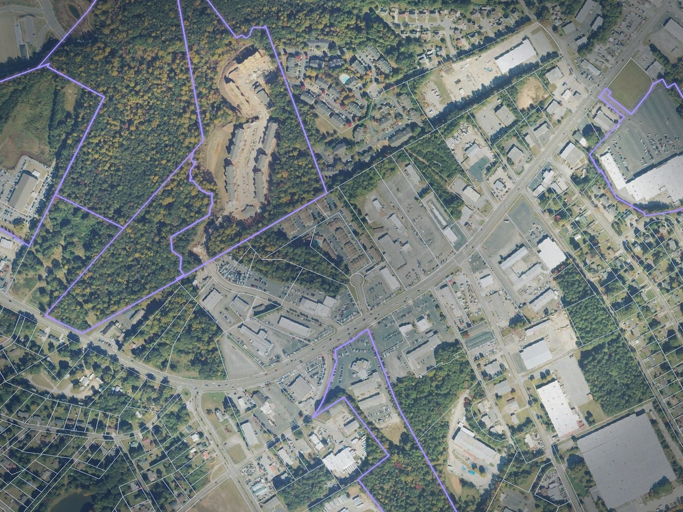 Corporate-owned parcels labelled with company name and acreage in Hall County, Georgia